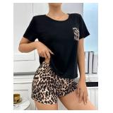 WDIRARA Leopard Print Pajama Set 2-Piece small