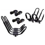 TMS Kayak Roof Racks for 2 Kayaks - Dual Universal Fit Carriers Include Two Sets of Straps for Cars, Trucks and SUVs - Easy to Mount J-Bar Style Carriers for Kayaks Canoes Paddleboards and Surfboards 