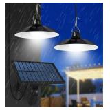 NEW Solar Double Head Ceiling Pendant Light w/Remote Outdoor Indoor Lamp Waterproof