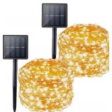 2 Pack String Lights 200 LED Outdoor Solar Copper Wire Fairy Lights WHITE