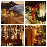 2 Pack String Lights 200 LED Outdoor Solar Copper Wire Fairy Lights WHITE