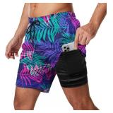 Men's Quick-Dry Swimming Trunks 7 Inch with Compression Liner 2 in 1 Beach Swim Board Shorts with Pockets
