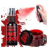 UNIMEIX 1 OZ Fake Blood Spray and 1 OZ Gel Fake Blood Makeup Kit Washable Sfx Makeup for Clothes Mouth Eyes Stage Blood for Halloween Zombie Vampire Cosplay Party