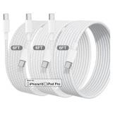 MFi Certified USB C to USB C for iPhone 16 Fast Charger, 3Pack 60W 6FT Long Power Cord Woven Fast USBC Charger Screen Data Sync for iPhone 16/15Pro Max/Vision Pro/MacBook/iPad/Airpods/Samsung Galaxy