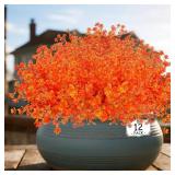 12 Bundles Artificial Fall Flowers for Outdoors, No Fade Faux Autumn Plants, UV Resistant for Thanksgiving Days, Home D cor (Orange Red)