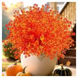 12 Bundles Artificial Fall Flowers for Outdoors, No Fade Faux Autumn Plants, UV Resistant for Thanksgiving Days, Home D cor (Orange Red)