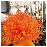 12 Bundles Artificial Fall Flowers for Outdoors, No Fade Faux Autumn Plants, UV Resistant for Thanksgiving Days, Home D cor (Orange Red)