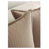 Set of 2 Herringbone Embossed Stripe Flange Throw Pillow Covers for Couch and Bed - 18\'x18\', Khaki-Green