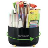 Pencil Holder, 360 Degree Rotating Pen Organizer for Desk, Cute Spinning Desk Organizer Makeup Brush Holder, 5 Slots Pen Cup Pencil Cups for School, Office, Home - Black