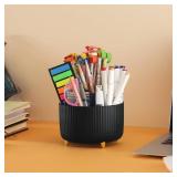 Pencil Holder, 360 Degree Rotating Pen Organizer for Desk, Cute Spinning Desk Organizer Makeup Brush Holder, 5 Slots Pen Cup Pencil Cups for School, Office, Home - Black