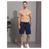 QPNGRP Men's Knit PlaidCloth 8\' Inseam Elastic Waist Zipper Cargo Shorts