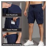 QPNGRP Men's Knit PlaidCloth 8\' Inseam Elastic Waist Zipper Cargo Shorts