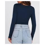 Womens Long Sleeve Shirts 2025 Sexy Ruched Square Neck Tops Trendy Double Lined Fitted Top Blouses Outfits