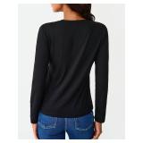 SOFIA'S CHOICE Women V Neck Long Sleeve T Shirts Vneck Plain Soft Summer Tops Black Small