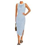 Zenlonr Women's Sleeveless Summer Dresses 2025 Casual Crochet Knit Sundress Striped Long Tank Dress Beach Slip Dress