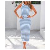 Zenlonr Women's Sleeveless Summer Dresses 2025 Casual Crochet Knit Sundress Striped Long Tank Dress Beach Slip Dress