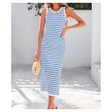 Zenlonr Women's Sleeveless Summer Dresses 2025 Casual Crochet Knit Sundress Striped Long Tank Dress Beach Slip Dress