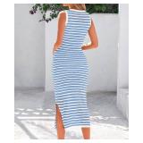 Zenlonr Women's Sleeveless Summer Dresses 2025 Casual Crochet Knit Sundress Striped Long Tank Dress Beach Slip Dress