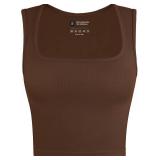 OLCHEE Ribbed Crop Tank Top Brown Small