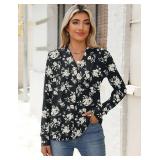 AKEWEI Nice Feminine V-Neck Shoulder Pleats Fashion Tops Fall and Winter Months Versatile Shirts Dressy Casual S-2XL
