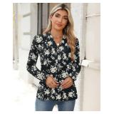 AKEWEI Nice Feminine V-Neck Shoulder Pleats Fashion Tops Fall and Winter Months Versatile Shirts Dressy Casual S-2XL