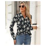 AKEWEI Nice Feminine V-Neck Shoulder Pleats Fashion Tops Fall and Winter Months Versatile Shirts Dressy Casual S-2XL