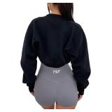 Remidoo Women's Bolero Shrug Sweatshirt Open Front Long Sleeve Crop Top With Thumb Hole Black X-Small