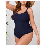 Beautife Womens Plus Size Tankini Swimsuits Tummy Control Full Coverage Two Piece Bathing Suits with High Waisted Bottom