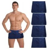 Mixweer 4 Pcs Mens Wearable Bath Towel Wrap Short Pants 11.81' Mens Towel Shower Wrap with Closure for Bathroom Shower Spa Gym(Dark Blue,Coral Fleece)