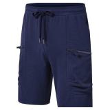 QPNGRP Men's Knit PlaidCloth 8\' Inseam Elastic Waist Zipper Cargo Shorts