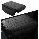 SLIMI 1 PC Car Armrest Cover, Leather Center Console Protector, Armrest Pad, Armrest Pad with Pocket, Automotive Decoration, Universal for Most Cars, Trucks, SUVs (Black)