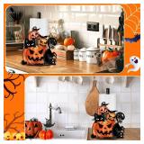 Halloween Paper Towel Holder, Scary Pumpkin Black Cat Paper Holder, Fall Holiday Decoration for Kitchen Countertop Bathroom Home Farmhouse, Halloween Holiday Pumpkin Head Decor Indoor