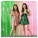 Witch Party Decorations 3.28 x 6.56 ft Pink and Green Tinsel Foil Fringe Curtains Witch Birthday Party Supplies Movie Party Backdrop for Baby Shower Decorations Photo Props(5 Pcs)