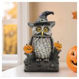 Owl Halloween Indoor Decoration: 8.9' Witch Hat Owl Ornament with Solar Pumpkins & Eyes for Home Fireplace Office Party Perfect Collectible Figurines Gift for Gothic Lovers