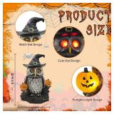 Owl Halloween Indoor Decoration: 8.9' Witch Hat Owl Ornament with Solar Pumpkins & Eyes for Home Fireplace Office Party Perfect Collectible Figurines Gift for Gothic Lovers