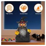 Owl Halloween Indoor Decoration: 8.9' Witch Hat Owl Ornament with Solar Pumpkins & Eyes for Home Fireplace Office Party Perfect Collectible Figurines Gift for Gothic Lovers