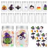CIEOVO 15PCS Halloween Candy Jars Containers with Lid and Halloween Pumpkin Ghost Sticker Decoration for Halloween DIY Sugar Storage Dish Craft Trick or Treat Party Favor Gift