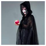 Toulite 4 Pcs Halloween Witch Costume Accessories Full Length Sheer Black Hooded Cape Gothic Necklace Bracelet Earrings Vampire Accessories for Women