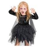 IKALI Girls Black Spider Witch Costume Kids Toddlers Child Halloween Black Witch Dress