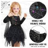 IKALI Girls Black Spider Witch Costume Kids Toddlers Child Halloween Black Witch Dress