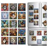 Puraikcmi 16 Pcs Black Cat Diamond Painting Magnets Kits,Cute Diamond Art Fridge Magnet Refrigerator Sticker for Beginners Adults DIY Art Craft Gifts Home Decors (Cat and Flower Magnets)