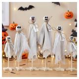 6 Pcs Halloween Primitive Ghost Table Decor, Rustic Ghost Wooden Stand Sign Boho Farmhouse Wood Spooky Table Centerpieces for Halloween Office Indoor Party Decoration Supplies (Mixed Style)