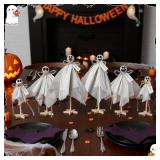 6 Pcs Halloween Primitive Ghost Table Decor, Rustic Ghost Wooden Stand Sign Boho Farmhouse Wood Spooky Table Centerpieces for Halloween Office Indoor Party Decoration Supplies (Mixed Style)