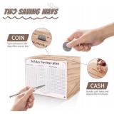 Piggy Bank for Kids and Adults, Wooden Money Saving Box for Cash, Unbreakable Piggy Bank for $10000 $5000 $3000 $1000 $800 $500 Target Money Saving Challenge.(Burly Wood)