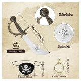 Sintege 5 Pcs Pirate Costume Set with Pirate T-Shirt,Hat, Eye Patch Earrings,Knife for Halloween Masquerade Cosplay