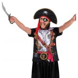 Sintege 5 Pcs Pirate Costume Set with Pirate T-Shirt,Hat, Eye Patch Earrings,Knife for Halloween Masquerade Cosplay