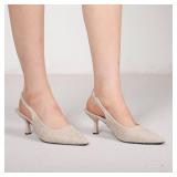 Women's Slingback Heels Pointed Toe Mid Heel Dress Shoes Pump Shoe