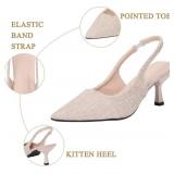 Women's Slingback Heels Pointed Toe Mid Heel Dress Shoes Pump Shoe