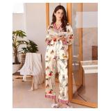 Ekouaer Silk Pajamas for Women Long Sleeve Satin Pajama Set Silky Pj Sets 2 Piece Button Down Loungewear Sleepwear