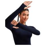 RUNNING GIRL Long Sleeve Workout Tops for Women Soft Crew Neck Basic Tight Cropped Top Casual Seamless Shirt